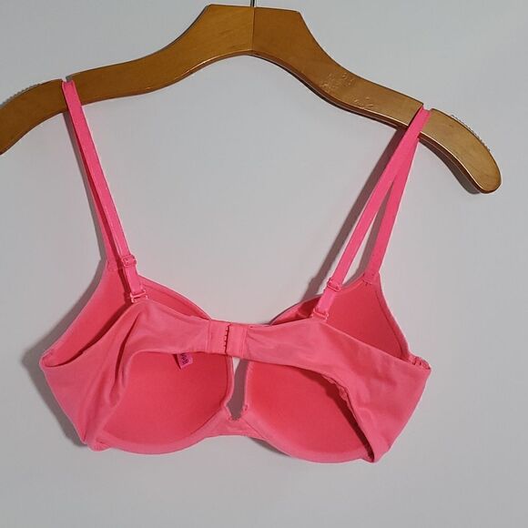 Betsey Johnson Neon Pink Rhinestone Push Up Bra Size 32D - Picture 3 of 11